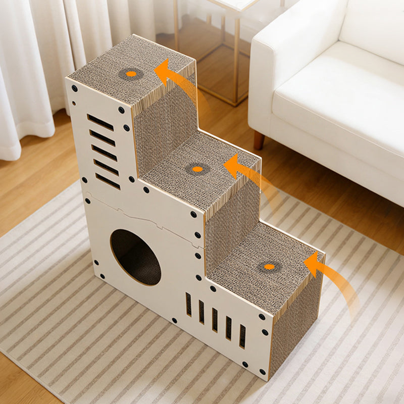 Modern Minimalist MDF Corrugated Paper Rectangular Cat Bed Stair Design Multi-Functional Cat Scratching Board For Living Room & Bedroom