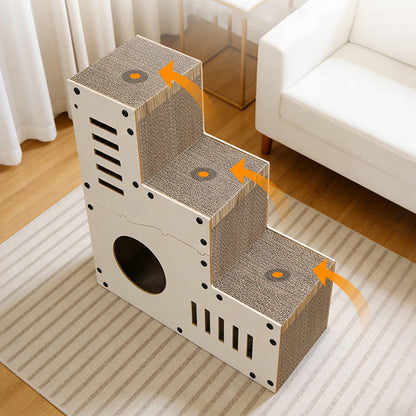 Modern Minimalist MDF Corrugated Paper Rectangular Cat Bed Stair Design Multi-Functional Cat Scratching Board For Living Room & Bedroom