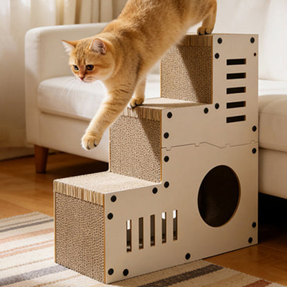 Modern Minimalist MDF Corrugated Paper Rectangular Cat Bed Stair Design Multi-Functional Cat Scratching Board For Living Room & Bedroom