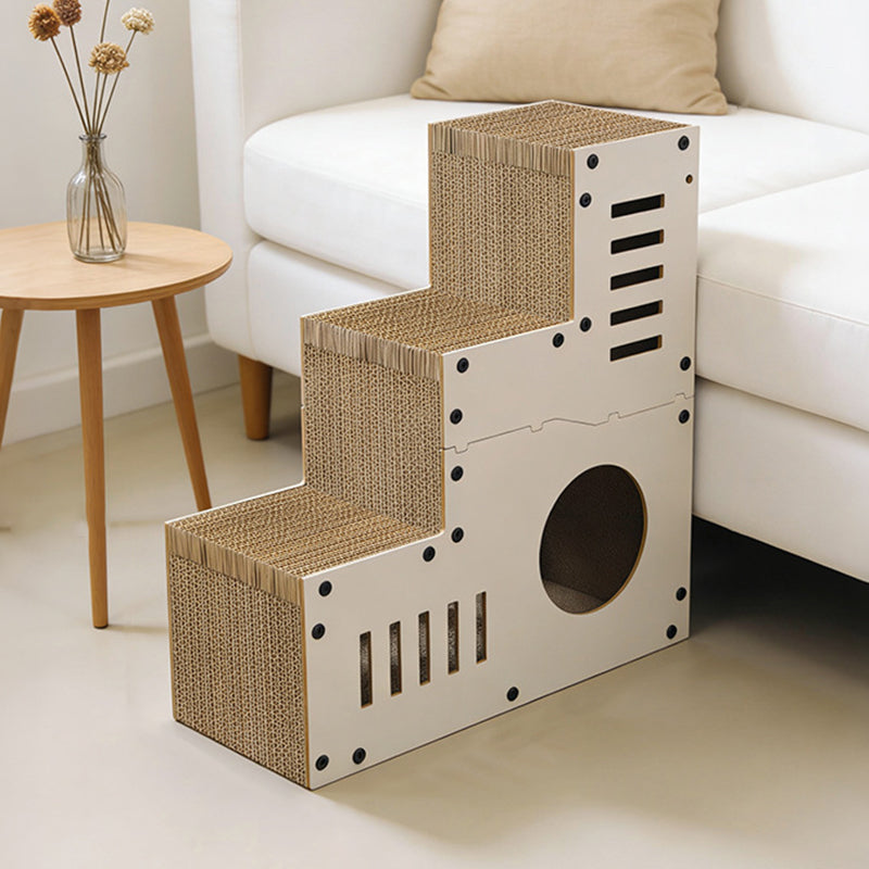 Modern Minimalist MDF Corrugated Paper Rectangular Cat Bed Stair Design Multi-Functional Cat Scratching Board For Living Room & Bedroom