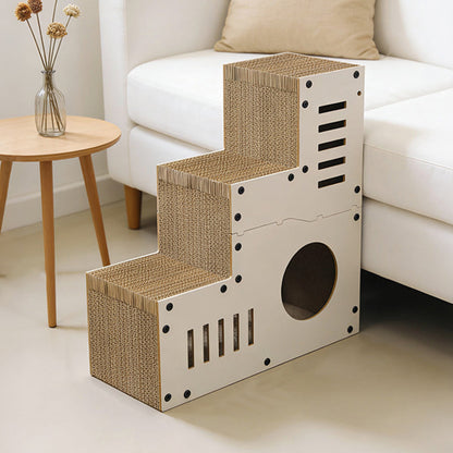Modern Minimalist MDF Corrugated Paper Rectangular Cat Bed Stair Design Multi-Functional Cat Scratching Board For Living Room & Bedroom