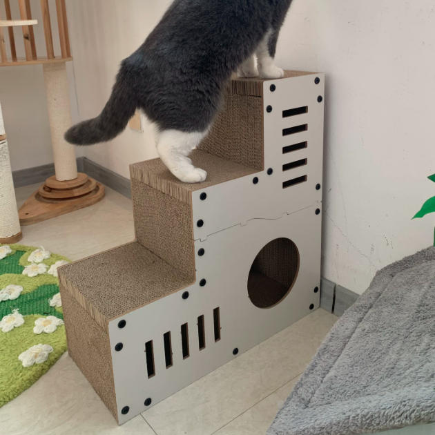 Modern Minimalist MDF Corrugated Paper Rectangular Cat Bed Stair Design Multi-Functional Cat Scratching Board For Living Room & Bedroom