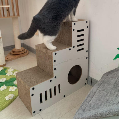Modern Minimalist MDF Corrugated Paper Rectangular Cat Bed Stair Design Multi-Functional Cat Scratching Board For Living Room & Bedroom