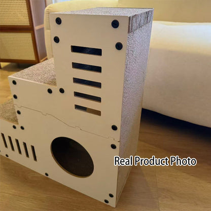 Modern Minimalist MDF Corrugated Paper Rectangular Cat Bed Stair Design Multi-Functional Cat Scratching Board For Living Room & Bedroom