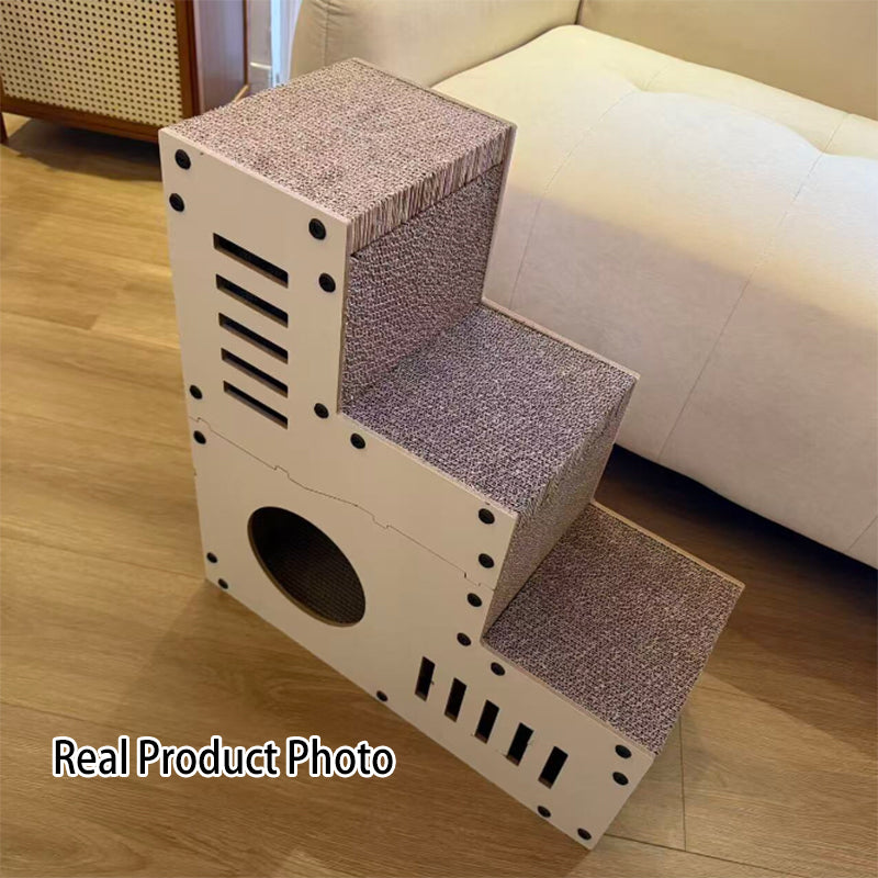 Modern Minimalist MDF Corrugated Paper Rectangular Cat Bed Stair Design Multi-Functional Cat Scratching Board For Living Room & Bedroom