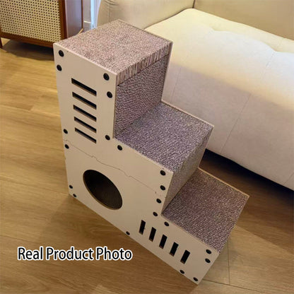 Modern Minimalist MDF Corrugated Paper Rectangular Cat Bed Stair Design Multi-Functional Cat Scratching Board For Living Room & Bedroom