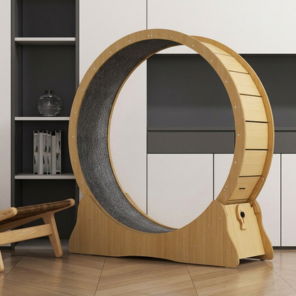 Modern Minimalist HDF Velvet Round Cat Scratch Board Treadmill With Silent Running & Plush Cover For Living Room
