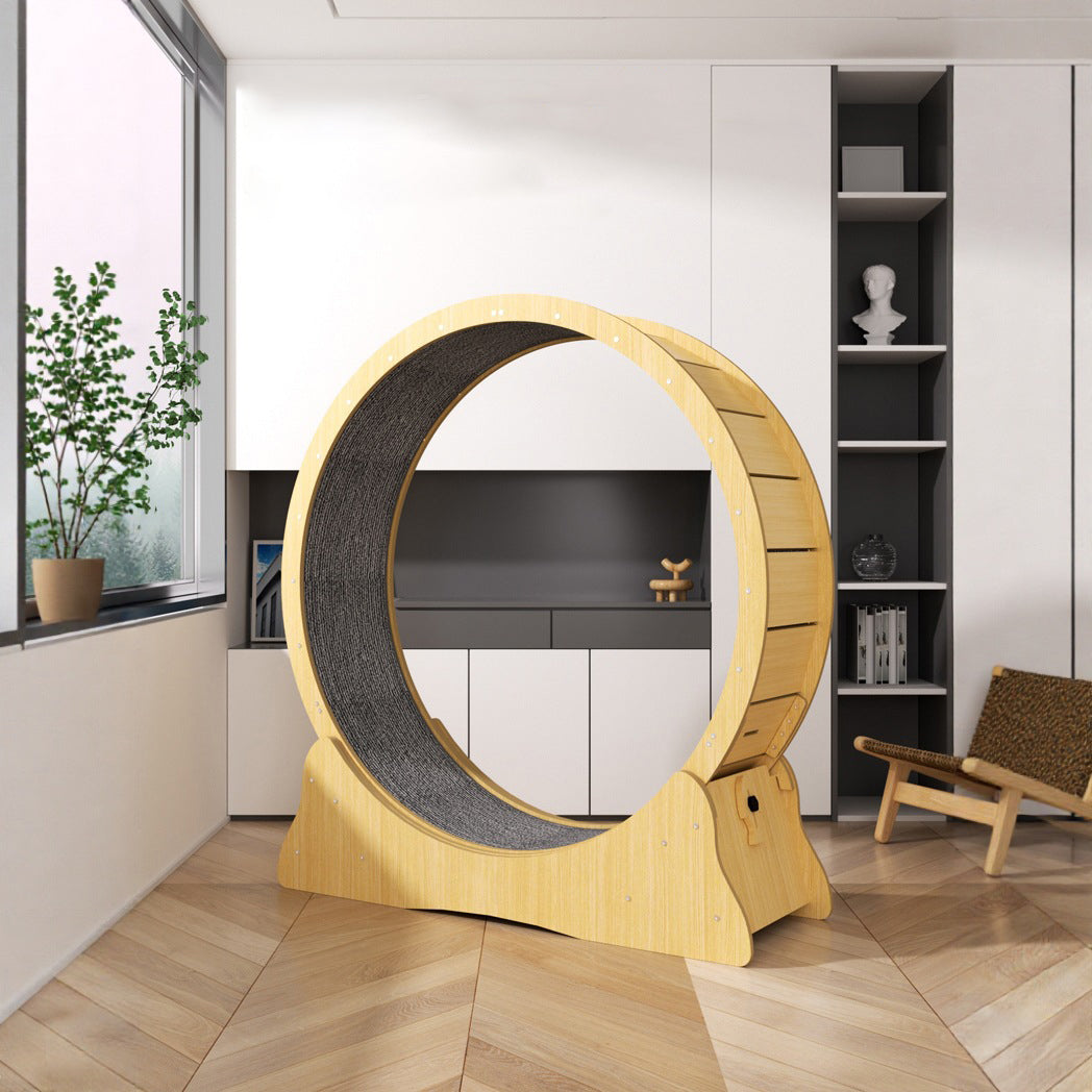Modern Minimalist HDF Velvet Round Cat Scratch Board Treadmill With Silent Running & Plush Cover For Living Room