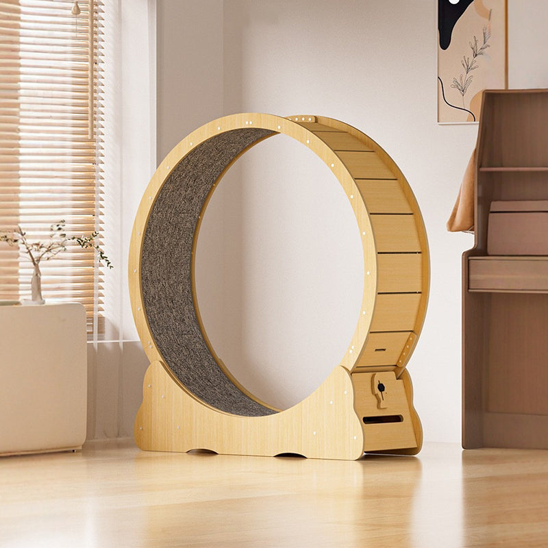 Modern Minimalist HDF Velvet Round Cat Scratch Board Treadmill With Silent Running & Plush Cover For Living Room
