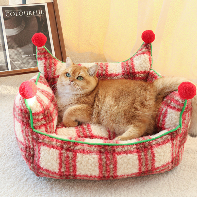 Contemporary Creative Short Velvet PP Cotton Cat Bed With Removable Pad For Living Room & Bedroom