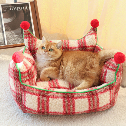Contemporary Creative Short Velvet PP Cotton Cat Bed With Removable Pad For Living Room & Bedroom