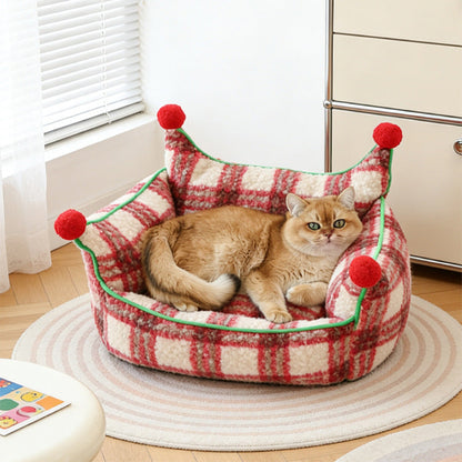 Contemporary Creative Short Velvet PP Cotton Cat Bed With Removable Pad For Living Room & Bedroom