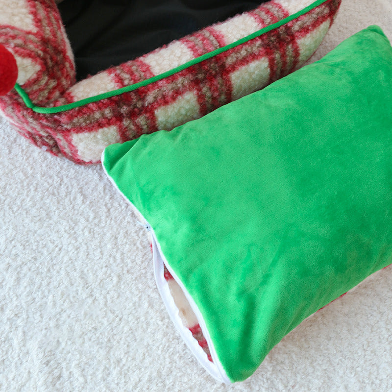 Contemporary Creative Short Velvet PP Cotton Cat Bed With Removable Pad For Living Room & Bedroom
