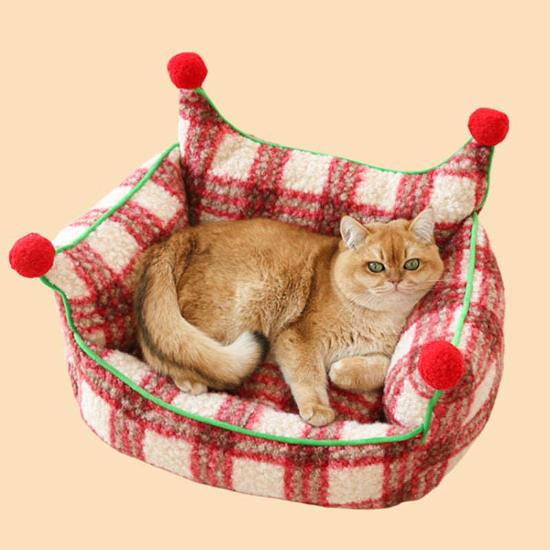 Contemporary Creative Short Velvet PP Cotton Cat Bed With Removable Pad For Living Room & Bedroom