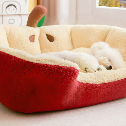 Contemporary Creative Milk Velvet Cotton Velvet Ellipse Apple-Shaped Cat Bed For Living Room & Bedroom