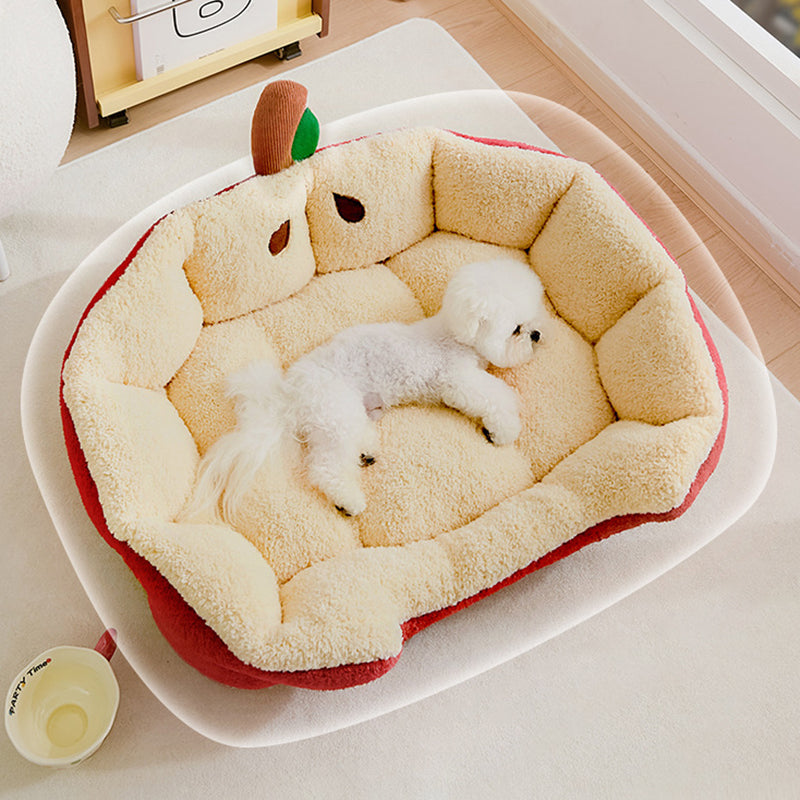 Contemporary Creative Milk Velvet Cotton Velvet Ellipse Apple-Shaped Cat Bed For Living Room & Bedroom