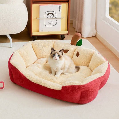 Contemporary Creative Milk Velvet Cotton Velvet Ellipse Apple-Shaped Cat Bed For Living Room & Bedroom