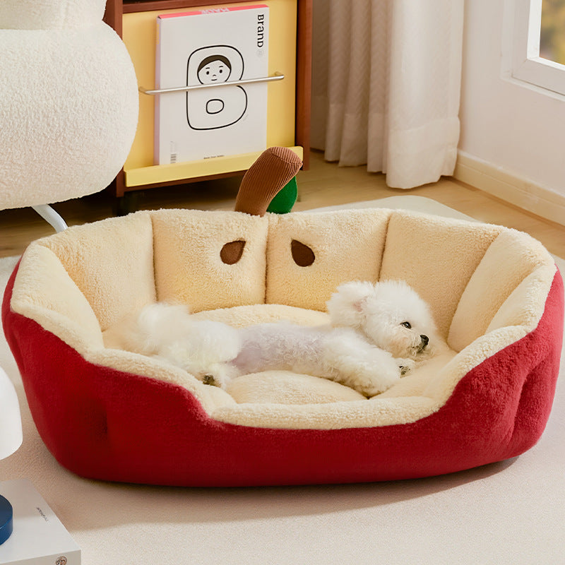 Contemporary Creative Milk Velvet Cotton Velvet Ellipse Apple-Shaped Cat Bed For Living Room & Bedroom