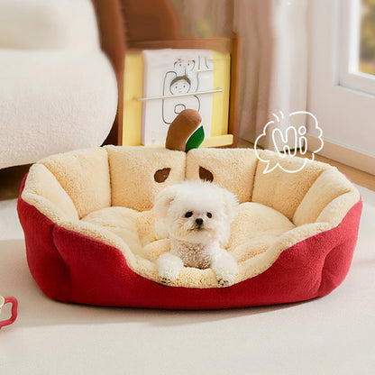 Contemporary Creative Milk Velvet Cotton Velvet Ellipse Apple-Shaped Cat Bed For Living Room & Bedroom