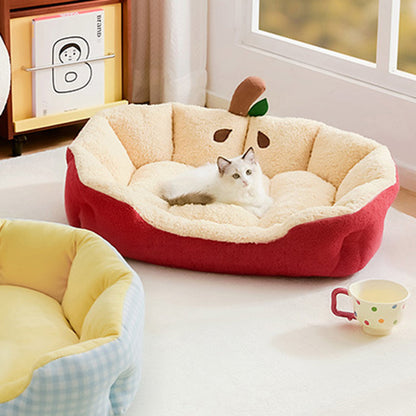 Contemporary Creative Milk Velvet Cotton Velvet Ellipse Apple-Shaped Cat Bed For Living Room & Bedroom
