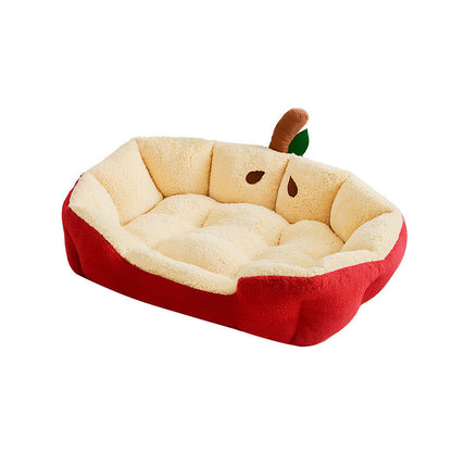 Contemporary Creative Milk Velvet Cotton Velvet Ellipse Apple-Shaped Cat Bed For Living Room & Bedroom