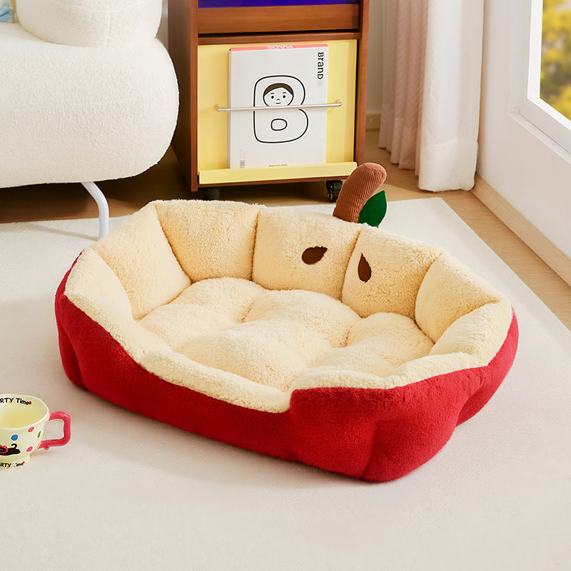 Contemporary Creative Milk Velvet Cotton Velvet Ellipse Apple-Shaped Cat Bed For Living Room & Bedroom