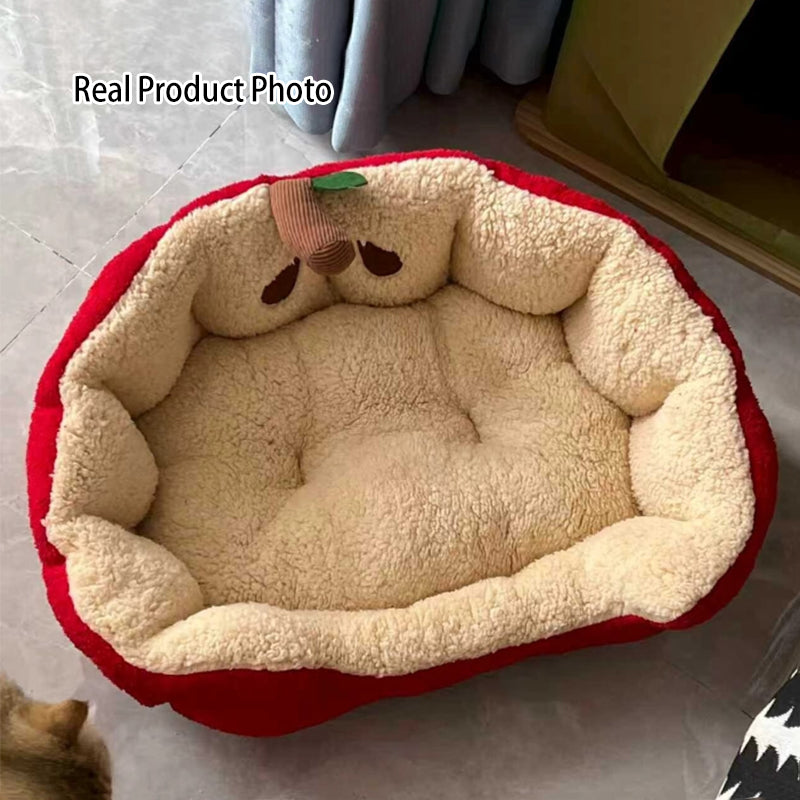 Contemporary Creative Milk Velvet Cotton Velvet Ellipse Apple-Shaped Cat Bed For Living Room & Bedroom