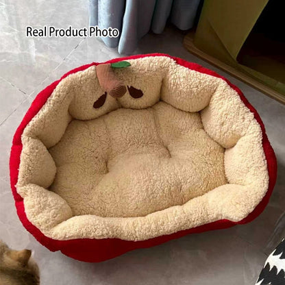 Contemporary Creative Milk Velvet Cotton Velvet Ellipse Apple-Shaped Cat Bed For Living Room & Bedroom
