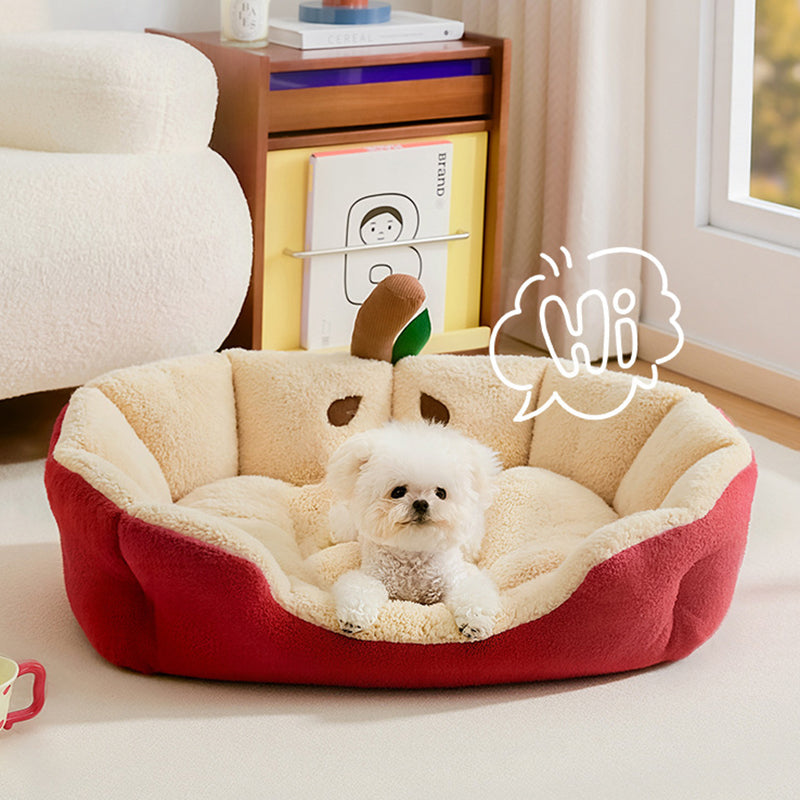 Contemporary Creative Milk Velvet Cotton Velvet Ellipse Apple-Shaped Cat Bed For Living Room & Bedroom