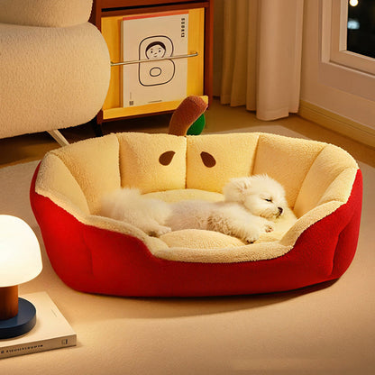 Contemporary Creative Milk Velvet Cotton Velvet Ellipse Apple-Shaped Cat Bed For Living Room & Bedroom