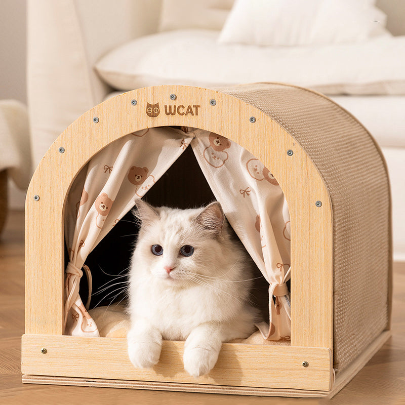 Modern Minimalist Plywood Sisal Flannel Oxford Cloth Arch Cat Bed For Living Room & Bedroom