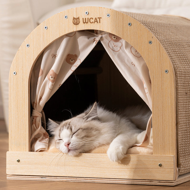 Modern Minimalist Plywood Sisal Flannel Oxford Cloth Arch Cat Bed For Living Room & Bedroom