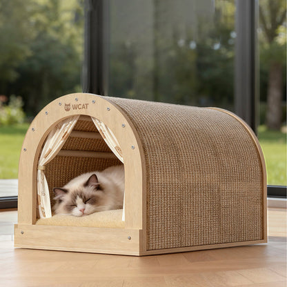 Modern Minimalist Plywood Sisal Flannel Oxford Cloth Arch Cat Bed For Living Room & Bedroom