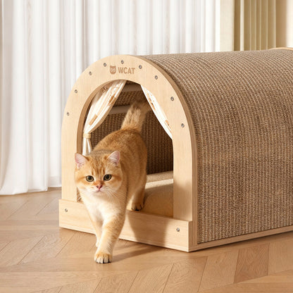 Modern Minimalist Plywood Sisal Flannel Oxford Cloth Arch Cat Bed For Living Room & Bedroom