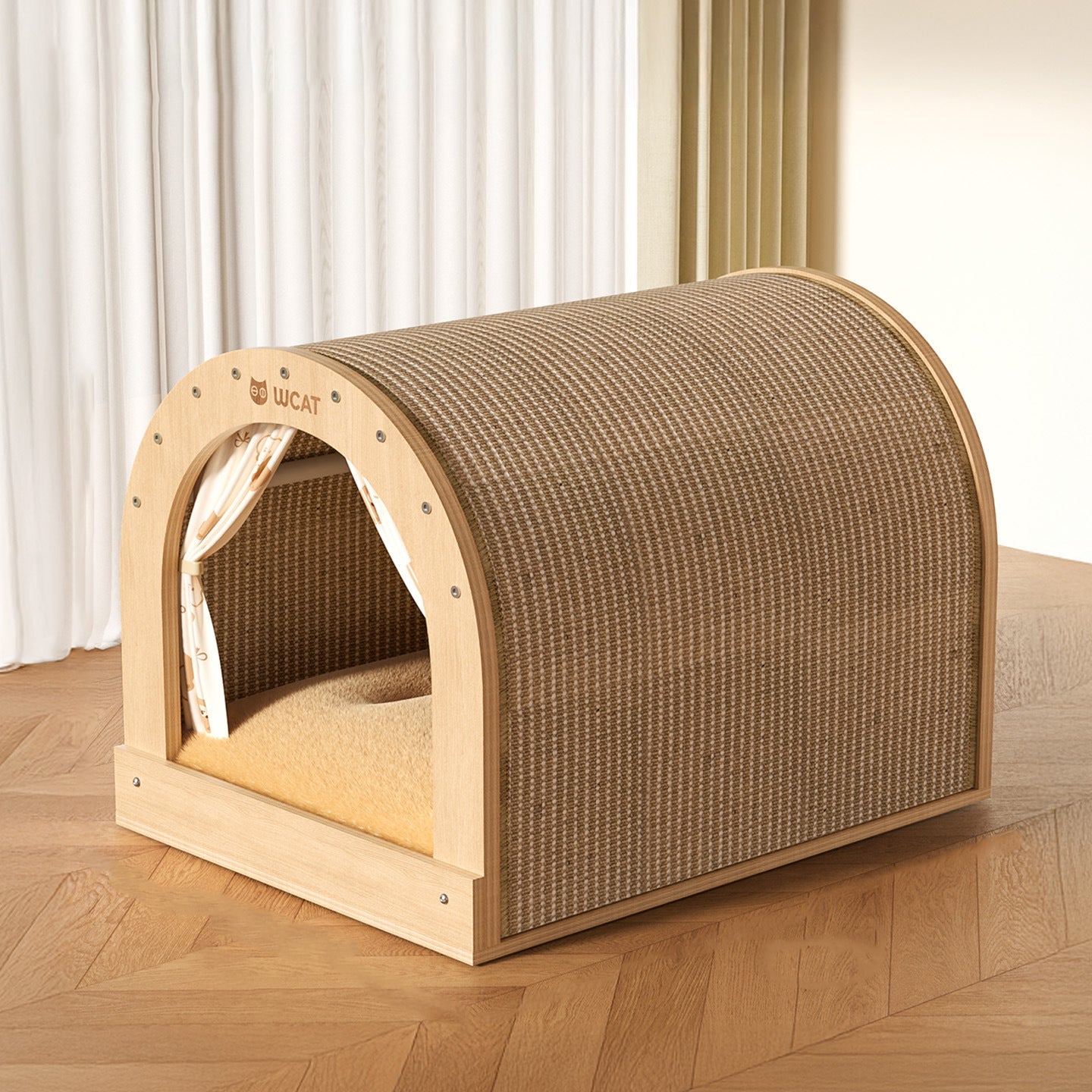 Modern Minimalist Plywood Sisal Flannel Oxford Cloth Arch Cat Bed For Living Room & Bedroom