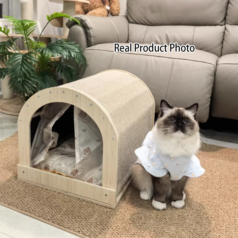 Modern Minimalist Plywood Sisal Flannel Oxford Cloth Arch Cat Bed For Living Room & Bedroom