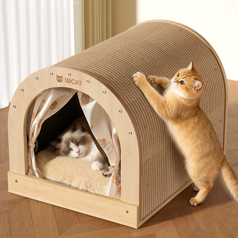 Modern Minimalist Plywood Sisal Flannel Oxford Cloth Arch Cat Bed For Living Room & Bedroom