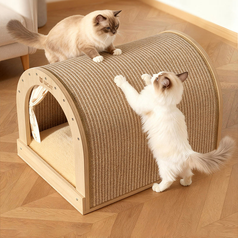 Modern Minimalist Plywood Sisal Flannel Oxford Cloth Arch Cat Bed For Living Room & Bedroom