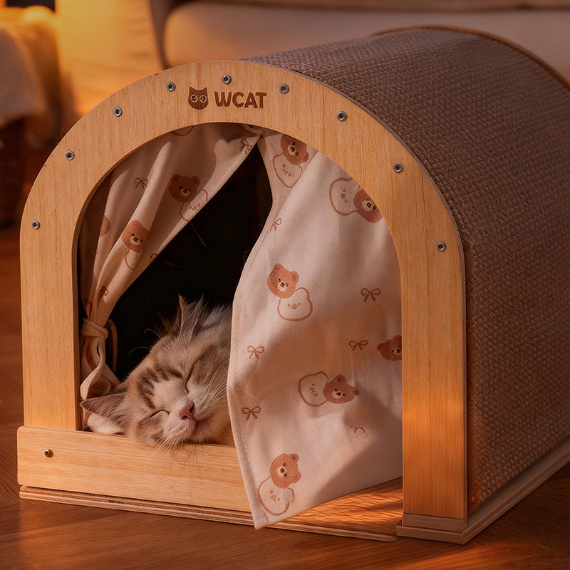 Modern Minimalist Plywood Sisal Flannel Oxford Cloth Arch Cat Bed For Living Room & Bedroom