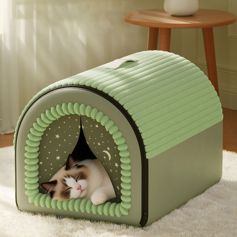 Modern Minimalist Velvet Sponge PP Cotton Arch Foldable Cat Bed For Living Room & Bedroom