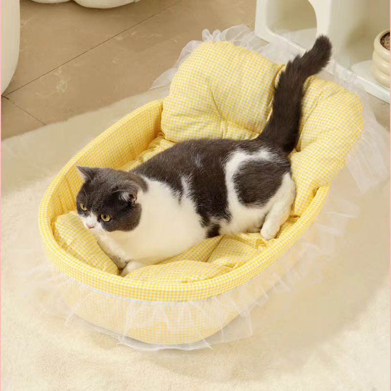 Modern Minimalist Polyester Sponge Oval Cat Bed For Living Room & Bedroom