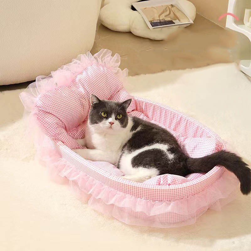 Modern Minimalist Polyester Sponge Oval Cat Bed For Living Room & Bedroom