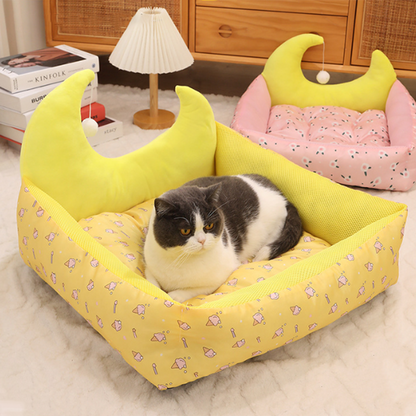 Contemporary Creative Oxford Fabric PP Cotton Rectangular Moon-Shaped Cat Bed 1-Toy Ball For Living Room & Bedroom