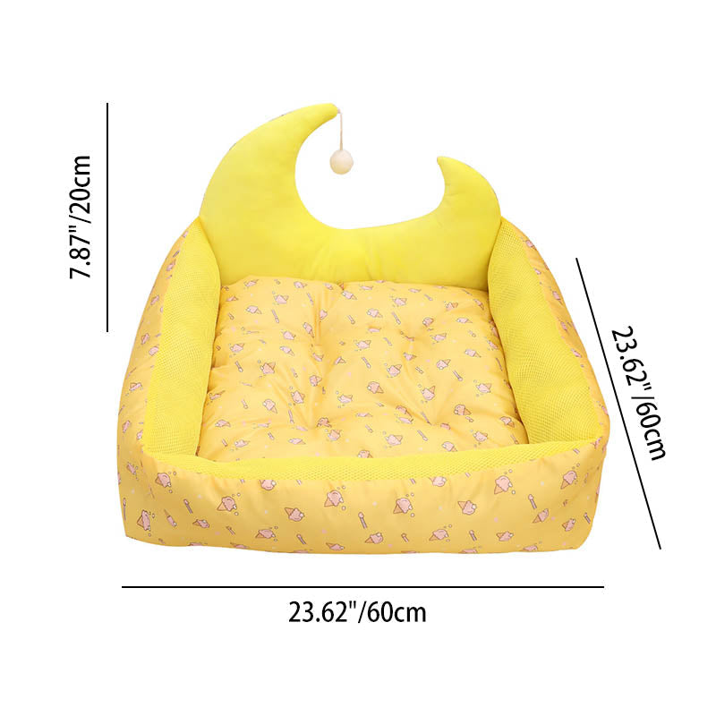 Contemporary Creative Oxford Fabric PP Cotton Rectangular Moon-Shaped Cat Bed 1-Toy Ball For Living Room & Bedroom