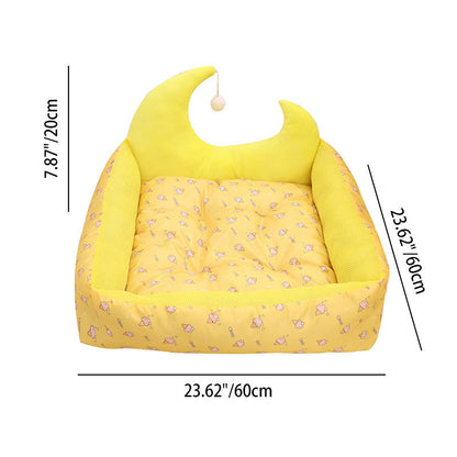 Contemporary Creative Oxford Fabric PP Cotton Rectangular Moon-Shaped Cat Bed 1-Toy Ball For Living Room & Bedroom