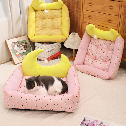 Contemporary Creative Oxford Fabric PP Cotton Rectangular Moon-Shaped Cat Bed 1-Toy Ball For Living Room & Bedroom