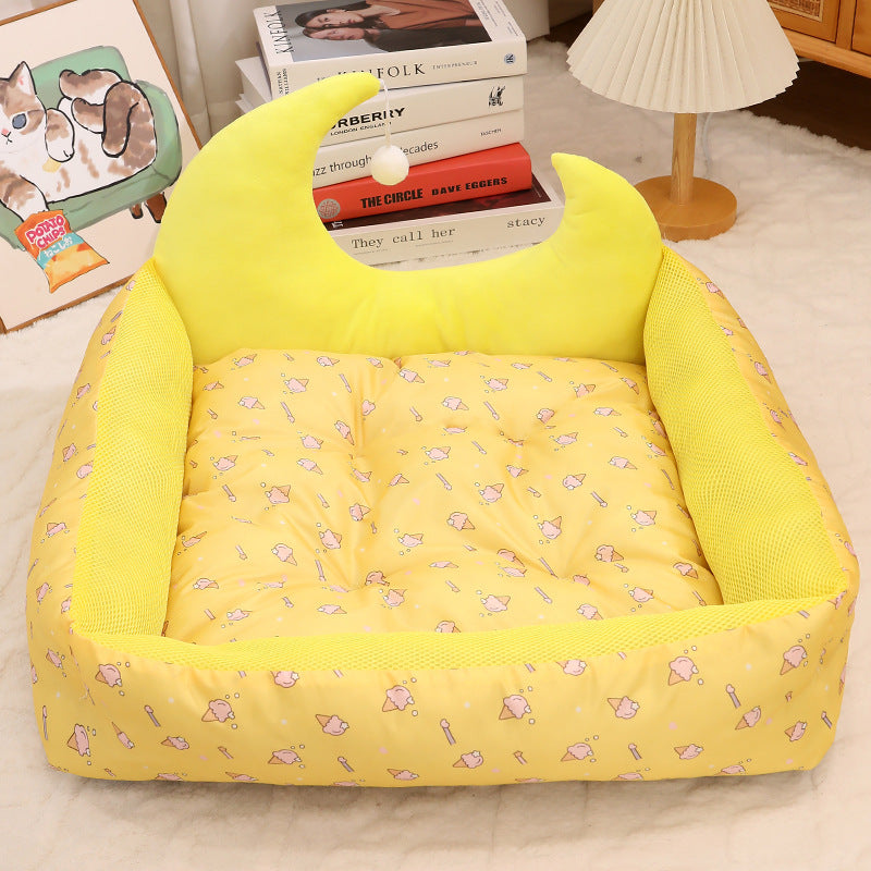 Contemporary Creative Oxford Fabric PP Cotton Rectangular Moon-Shaped Cat Bed 1-Toy Ball For Living Room & Bedroom