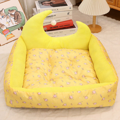 Contemporary Creative Oxford Fabric PP Cotton Rectangular Moon-Shaped Cat Bed 1-Toy Ball For Living Room & Bedroom