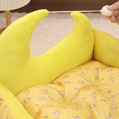 Contemporary Creative Oxford Fabric PP Cotton Rectangular Moon-Shaped Cat Bed 1-Toy Ball For Living Room & Bedroom