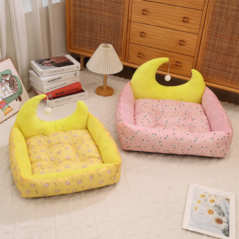 Contemporary Creative Oxford Fabric PP Cotton Rectangular Moon-Shaped Cat Bed 1-Toy Ball For Living Room & Bedroom